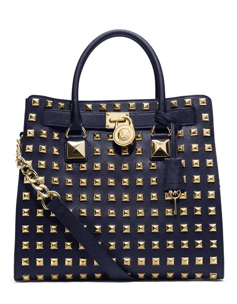 michael kors bag hamilton large blue|Michael Kors Hamilton studded bag.